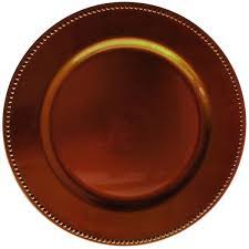 Check out our variety of colors and styles for these elegant wholesale charger plates that are also available as disposable paper chargers! The Jay Companies 1270172 Round Copper Beaded Plastic Charger Plate 13