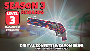 Roblox stranger things event promo codes get rats mall. Badimo On Twitter Here S A First Look At Jailbreak Season 3 Looking Back Everybody Starts At Level 1 Level 2 100 Rocket Fuel Level 3 Digital Confetti Weapon Skin
