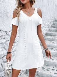 Summer New High Waist Hollow-Out Dress Chic Elegant Office Ladies Vaca