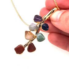 Leaf Seven Chakra Natural Stones Pendant Black Chain Br 598 In 2020 Chakra Stones Jewelry Stone Jewellery Designs Natural Stone Pendant