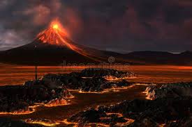 Volcanic Mountain Red Hot Lava Runs Through The Landscape As A Volcanic Mountai Ad Hot Lava Red Vol Volcanic Mountains Landscape Mountain Paintings
