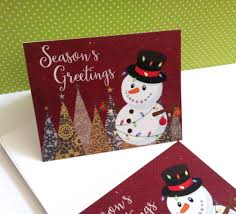 You can even switch it up and use buttons to make ornaments or a christmas wreath. Snowman Christmas Cards With Season S Greetings Phrase