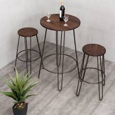 3 Piece Bistro Pub Set Round Table Counter Height Stools Wood Metal Furniture Unbranded Mesa Bistro Alta Mesas Bistro Planta De Decoracao Interior