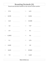 Rounding Various Decimals To Whole Numbers A Decimals Worksheet Decimals Rounding Decimals Math Worksheet