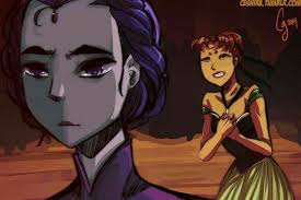 Another Frozen and Teen Titans cross-over- Raven as Elsa and Starfire as  Anna