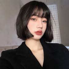 Korean short hairstyles for round faces. Wig Female Short Hair Net Red Round Face Clavicle Hair Korean Hairstyle Bob Head Fashion Female Short Curly Hair Natural Full Headgear