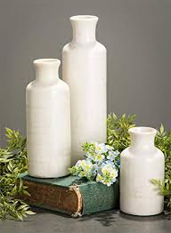 This a nice medium sized glass vase with an off white/eggshell color, very distressed and semi glossy finish. Sullivans Small Ceramic Vase Set Of Three 3 5 7 5 10 Tall Modern Farmhouse Off White Crackled Finish Faux Collier Home Living