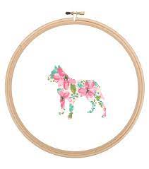 Design is 175 stitches wide by 199 stitches high and is all full cross stitches. Pitbull Silhouette Cross Stitch Pattern Floral Water Color Effect Pet Animal Wall Art Dog Cross Stitch Modern Trendy Great Gift Zindagi Designs