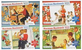 A jigsaw puzzle is an image split into multiple pieces of different shapes. Set Of 4 Different Norman Rockwell Jigsaw Puzzles 500 Pieces In Each Buy Online In Faroe Islands At Faroe Desertcart Com Productid 50533894