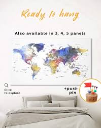 Push pin travel maps, personalized heart maps Modern Travel Map With Pins To Push Canvas Wall Art Texelprintart