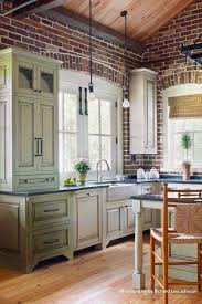 I Like The Antique Neutral Green With The Exposed Brick Home Kitchens Exposed Brick Kitchen Kitchen Renovation