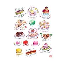 French Pastries Print Kitchen Art Cake Poster Food Art Cute Kitchen Decor Pink Kitchen Wall Art B French Pastries Food Illustrations Dessert Illustration