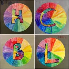 1st Grade Color Wheel Initials Students Created The Main Part Of The Color Wheel Using Primary Secondary A Elementary Art Projects Art Lessons 2nd Grade Art