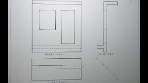الرسم الاسقاطي استنتاج المساقط الثلاثة لحائط يحتوي على فتحة باب وشباك Diagram