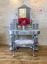 Victorian Duchess Dressing Table And Vintage Stool Painted In Autentico Chalk Paint Colours Fren Silver Painted Furniture Painted Furniture Shabby Chic Dresser
