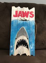 Jaws Shark Movie Wooden Sign Home Decor 18 9 X 9 6 X 0 3 Shark Decor Wooden Signs Shark Craft