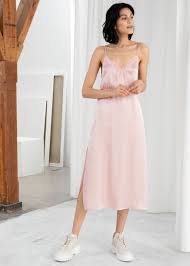 Satin Midi Slip Dress Pink Midi Dresses Other Stories Silk Dress Fashion Pink Midi Dress Casual Dress Outfits