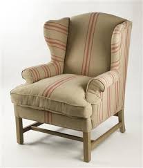 Khaki Linen English Accent Club Chair With Red Stripe Wingback Chair Upholstered Chairs Club Chairs