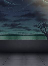 Digital, digital art, artwork, illustration, drawing, digital painting. Tamagochi Sama School Rooftop At Night Anime Style Background