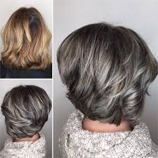 Makeover Gray Blending Asymmetrical Bob Gray Hair Highlights Blending Gray Hair Transition To Gray Hair