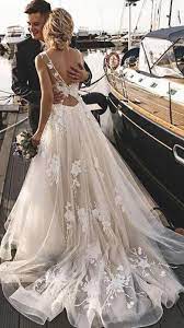 Gorgeous Tulle A Line Backless Boho Floral Appliques Beach Wedding Dresses Sw296 Beach Wedding Dresses Backless Beach Wedding Dress Boho Vintage Bridesmaid Dresses