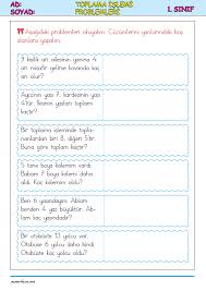 1 Sinif Toplama Islemi Problemleri 1 2020 Sinif 1 Sinif Matematik Matematik