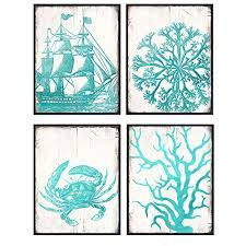 Let guests kick back and enjoy the salty air with a fun cocktail hour setup. Teal Blue Bathroom Wall Decor Accessories For Beach House Bedroom Living Room Office Nautical Ocean Themed Wall Art Decorations Ship Crab Coral Ernst Haeckel Botanical Posters Pictures Set From Yellowbird