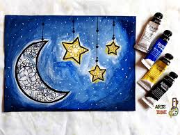 Mandala On Crescent Moon And Stars Simple Mandala Moon Drawing Star Art