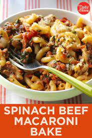 Spinach Beef Macaroni Bake Recipe Beef Macaroni Elbow Macaroni Recipes Favorite Casseroles