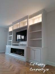 bespoke tv unit with electric fire built in shelves living room feature wall ins computer desk shelf