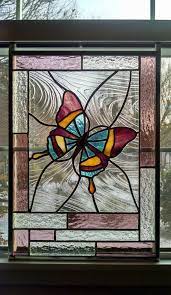 Butterfly Stained Glass Window Panel Glass Art Pink Purple Clear Glass Nature Decor Faux Stained Glass Stained Glass Panels Stained Glass Quilt