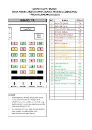 Bantu share file aplikasi denah duduk peserta ujian dengan excel, klik tombol berikut : Denah Duduk Pas Uas Smp Semester Ganjil 2017 2018 Tunjukkan Potensi Terbaikmu