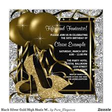 Black And Gold Birthday Party Invitations Black Silver Gold High Heels Womans Birthday Party Invitation Zazzle Com 50th Birthday Invitations Gold Birthday Party Birthday Party Invitations
