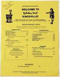 1982 Vintage Room Service Menu Holiday Inn Kingsville Texas Vintage Menu Holiday Inn Vintage Restaurant