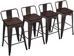 Metal counter height stools with wood seat. Amazon Com Yongchuang Metal Barstools Industrial Counter Height Bar Stools Set Of 4 26 Wood Top Low Back Gunmetal Home Kitchen