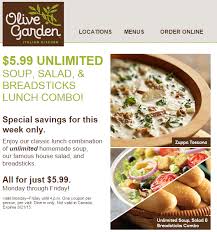 Olive Garden 5 99 Unlimited Soup Salad Breadsticks Lunch Combo Utah Sweet Savings