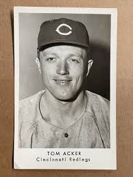 Tom Acker Signed (Back) 1956 Cincinnati Reds Team Issued Baseball Postcard