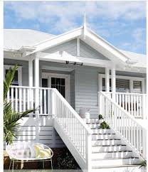 Love The Blue Grey Weatherboard White Railings Verandah Coastal Exterior Weatherboard House Facade House Beach House Exterior
