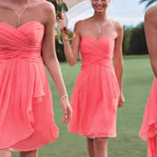 Short Crinkle Chiffon Dress With Front Cascade David S Bridal Cute Bridesmaid Dresses Coral Bridesmaid Dresses Bridesmaid