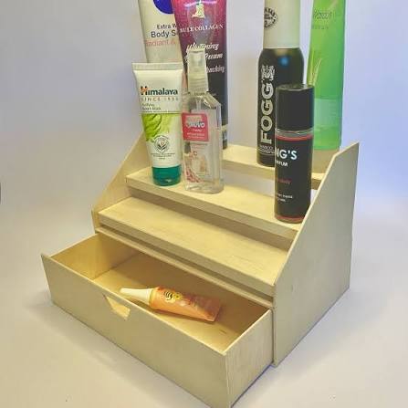 RAK KOSMETIK 2 TINGKAT FULL KAYU AMAN AESTHETIC UKURAN 25cm x 15cm x 15cm  Stok Ready ✓ rak cosmetics 2 susun terbuat dari triplek kayu sengon dengan  tebal 3 mm. dengan dimensi: