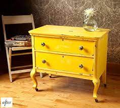 You'll be pleasantly surprised how well these distressed metal counter stools blend in with your existing furnishings. Design Sponge Blog Archive Before After Jelena S Dresser Robbi S Ikea Yellow Furniture Yellow Painted Furniture Yellow Dresser