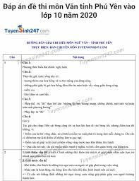 Môn tiếng anh của kỳ thi. Ä'ap An Ä'á» Thi Vao Lá»›p 10 Mon Ngá»¯ VÄƒn Tá»‰nh Phu Yen NÄƒm 2020