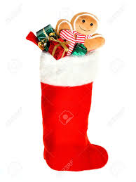 Thunaraz 16pcs mini christmas stockings bulk 3d santa snowman reindeer element treat bags silverware holders hanging socks tree decorations. Red Christmas Stocking Filled With Colorful Gifts And Toys Over Stock Photo Picture And Royalty Free Image Image 11074589