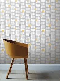 retro block ochre & grey wallpaper