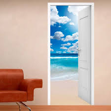 Vinile Decorativo Porta Aperta Ad Una Spiaggia E Nuvole Decorazione Vinile Porta Stickersmurali Adesivi Murali Murale Decorazioni