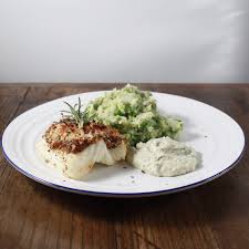 Season the cod with sea salt and black pepper, place on an oiled baking tray and lay two slices of pancetta over the top of each fillet. Jamie Oliver S Herb Crusted Cod With Minted Mash Brixtondinnerlady