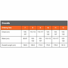 Mens Overall Size Chart Nelson Cancer Society