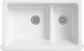Crafted from enameled cast iron, this sink resists chipping, cracking, or burning for years of beauty and reliable performance. Kohler Whitehaven Farmhouse Smart Divide Self Trimming Undermount Apron Front Double Bowl Kitchen Sink With Tall Apron 35 1 2 Inch X 21 9 16 Inch Black K 6427 7 Amazon Com