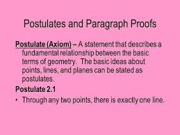 Postulates And Paragraph Proofs Postulate Axiom A Statement That Describes A Fundamental Relationship Between The Basic Terms Of Paragraph Math Fundamental