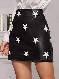 Star Print Faux Leather Mini Skirt Shein Usa